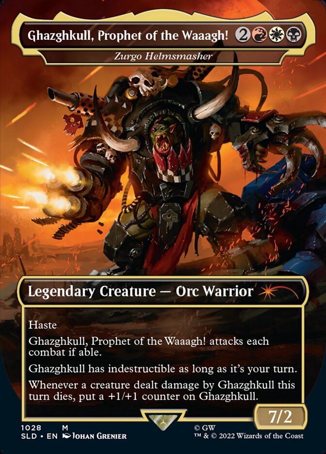 Ghazghkull, Prophet of the Waaagh! - Zurgo Helmsmasher (Borderless) [Secret Lair Drop Series] | The Clever Kobold