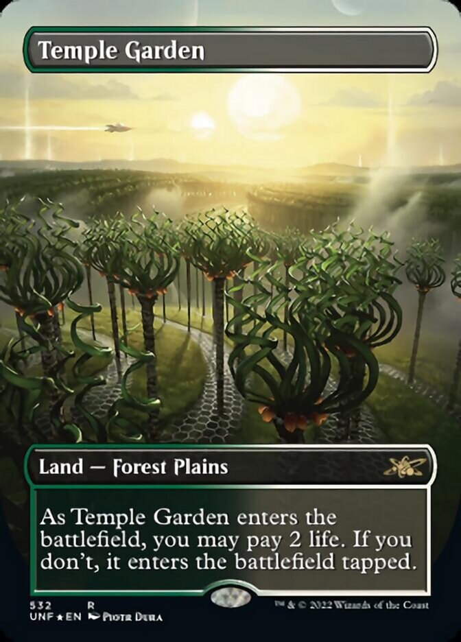 Temple Garden (Borderless) (Galaxy Foil) [Unfinity] | The Clever Kobold