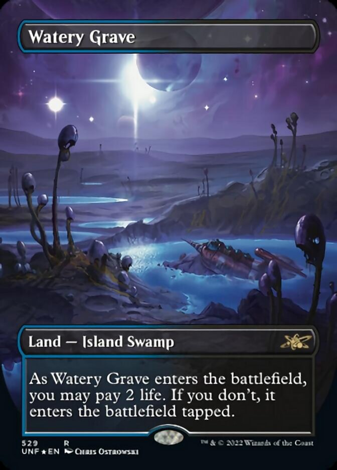 Watery Grave (Borderless) (Galaxy Foil) [Unfinity] | The Clever Kobold