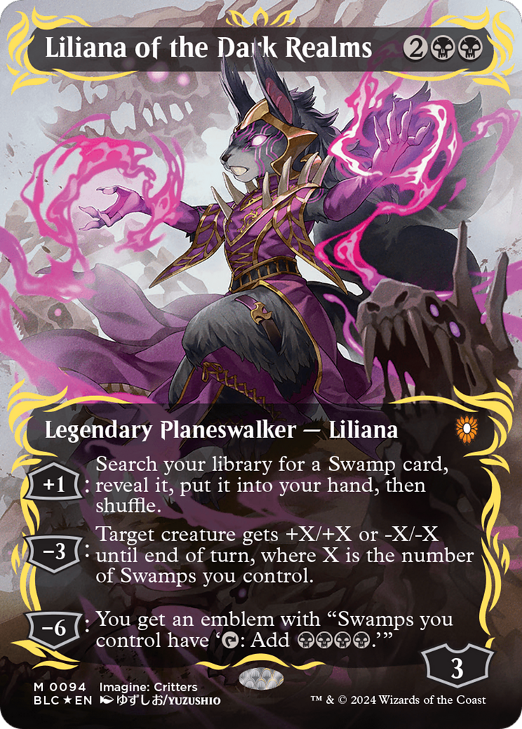 Liliana of the Dark Realms (Borderless) (Raised Foil) [Bloomburrow Commander] | The Clever Kobold