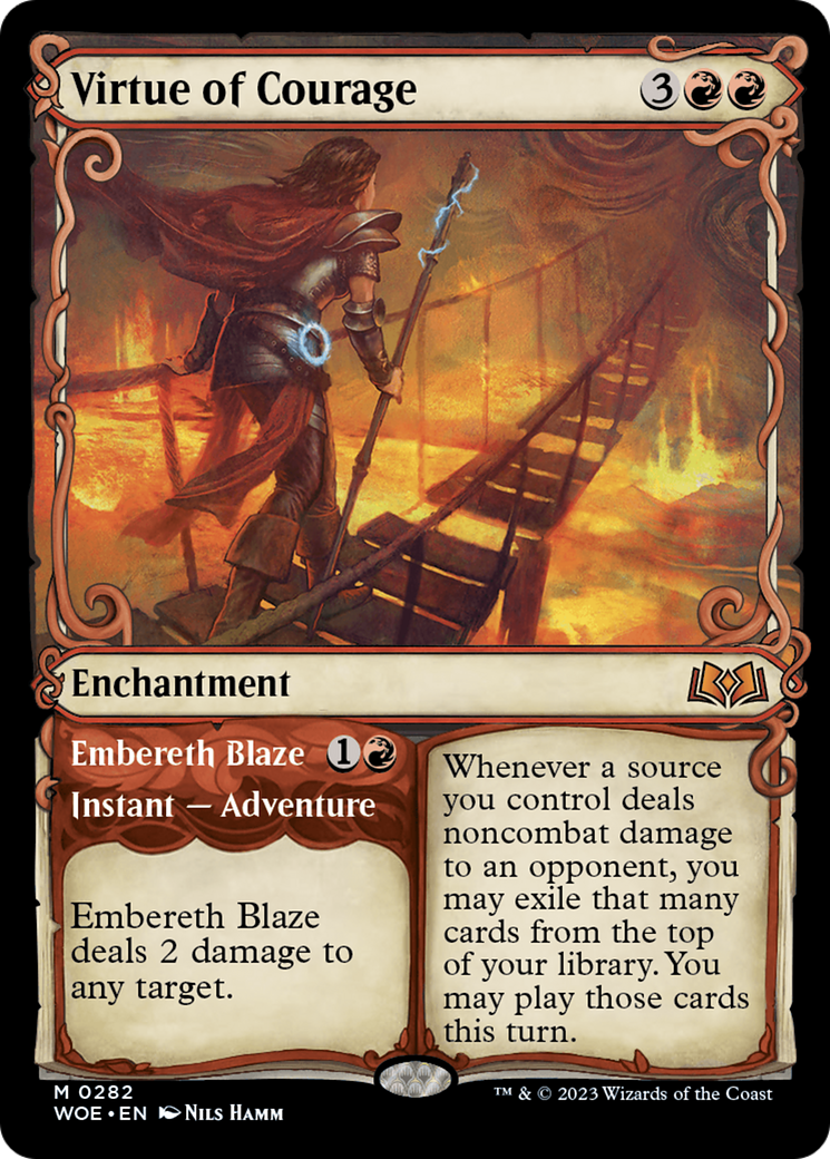 Virtue of Courage // Embereth Blaze (Showcase) [Wilds of Eldraine] | The Clever Kobold