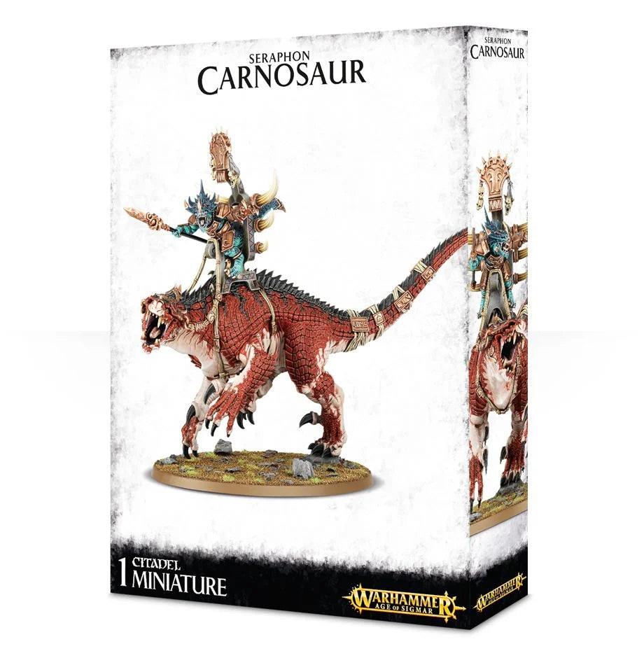 Saurus Oldblood on Carnosaur / Saurus Scar-Veteran on Carnosaur / Skink Oracle on Troglodon | The Clever Kobold