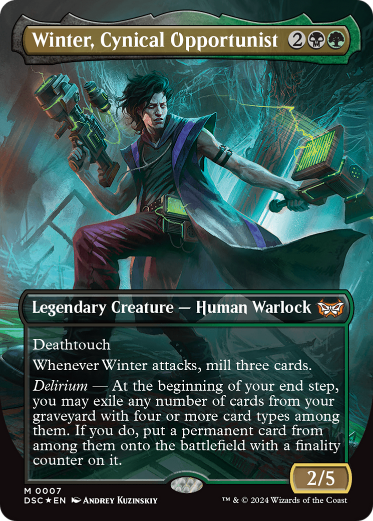 Winter, Cynical Opportunist (Borderless) [Duskmourn: House of Horror Commander] | The Clever Kobold