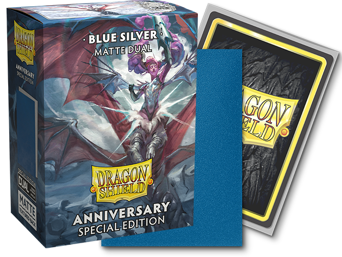 Dragon Shield Sleeves: Standard Matte Dual 25th Anniversary - Blue Silver 100CT | The Clever Kobold