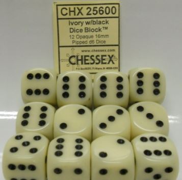Chessex: Opaque 16Mm D6 Ivory/Black