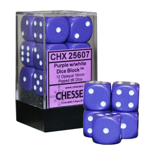 Chessex: Opaque 16Mm D6 Purple/White Dice Block