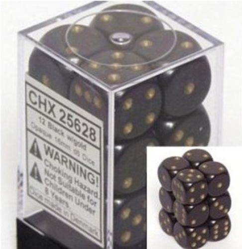 Chessex: Opaque 16Mm D6 Black/Gold Dice Block