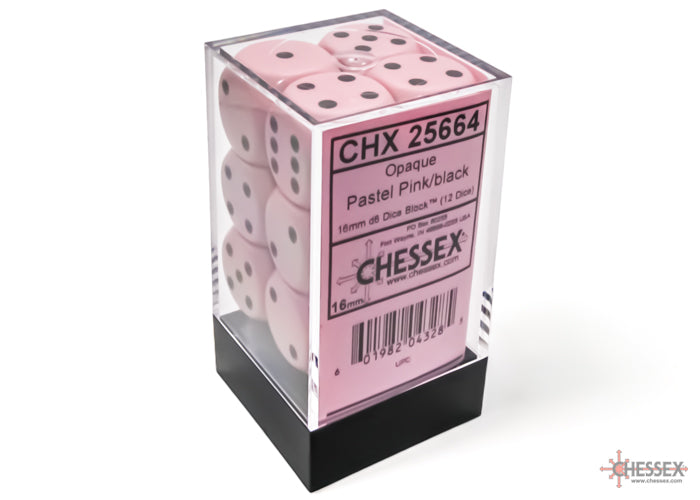 Chessex Opaque 16mm Pastel Pink/black Dice Block