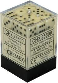 Chessex: Opaque Ivory/black 12mm d6 Dice Block (36 dice)