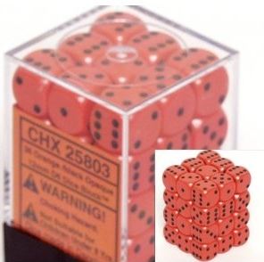 Chessex: Opaque Orange/black 12mm d6 Dice Block (36 dice)