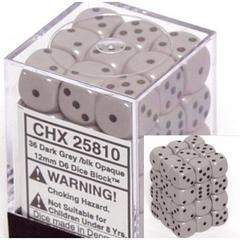 Chessex: Opaque Dark Grey/black 12mm d6 Dice Block (36 dice)