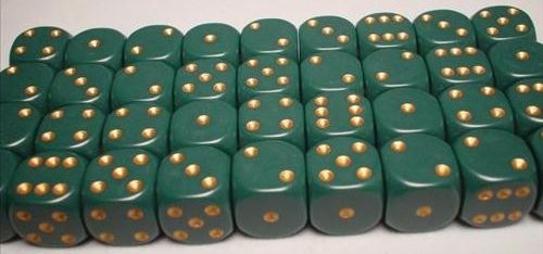 Chessex: Opaque Dusty Green/copper 12mm d6 Dice Block (36 dice)