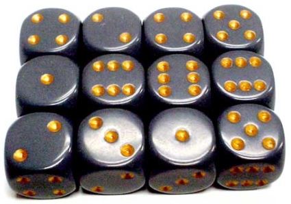 Chessex: Opaque Dark Grey/copper 12mm d6 Dice Block (36 dice)