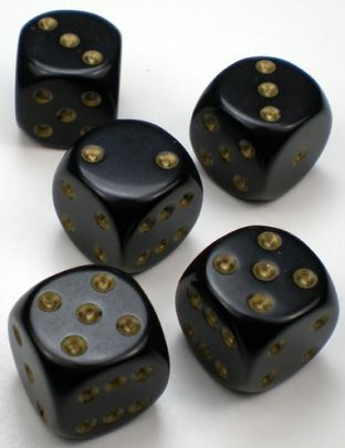 Chessex: Opaque Black/gold 12mm d6 Dice Block (36 dice)