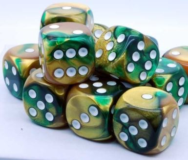 Chessex: Gemini Gold/Green 16Mm D6 Dice Block