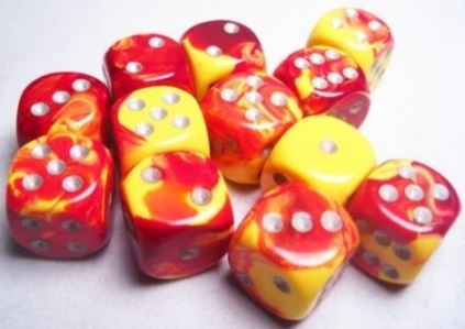 Chessex: Gemini Red-Yellow/Silver 16Mm D6 Dice Block
