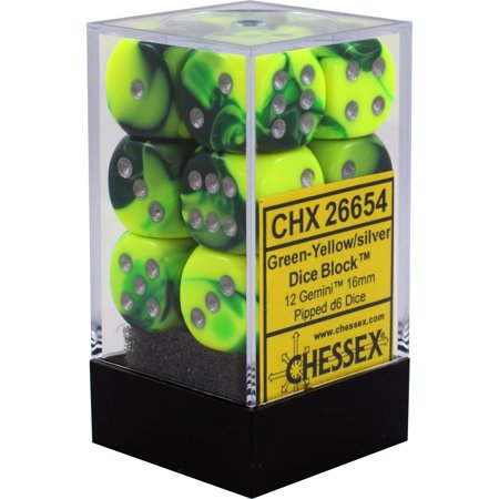 Chessex: Gemini Green-Yellow With Silver 16Mm