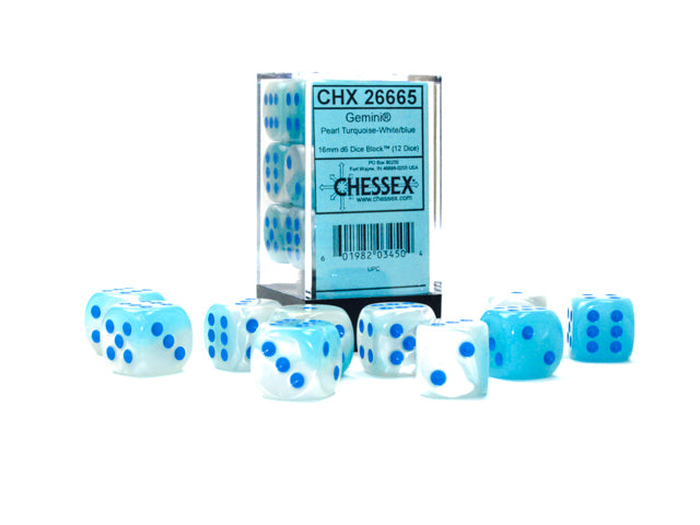 Chessex Gemini Pearl Turquoise-White/Blue Luminary 16MM