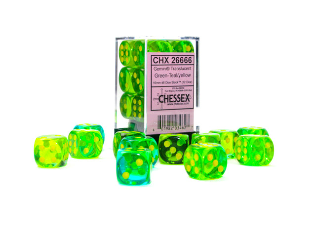 Chessex Gemini Translucent Green-Teal/Yellow 16MM