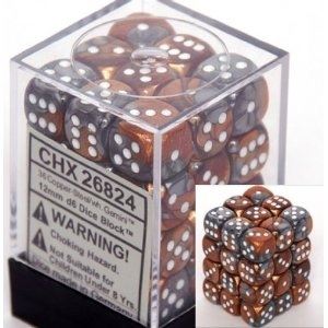 Chessex: Gemini Copper-Steel/white 12mm d6 Dice Block (36 dice)