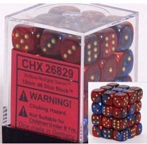 Chessex: Gemini Blue-Red/gold 12mm d6 Dice Block (36 dice)