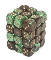 Chessex: Gemini Black-Green/gold 12mm d6 Dice Block (36 dice)