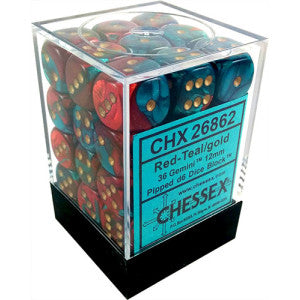 Chessex: Gemini Red-Teal/gold 12mm d6 Dice Block (36 dice)