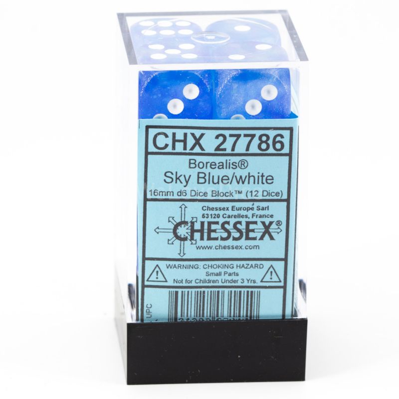 Chessex Borealis 16mm Sky Blue/white Luminary
