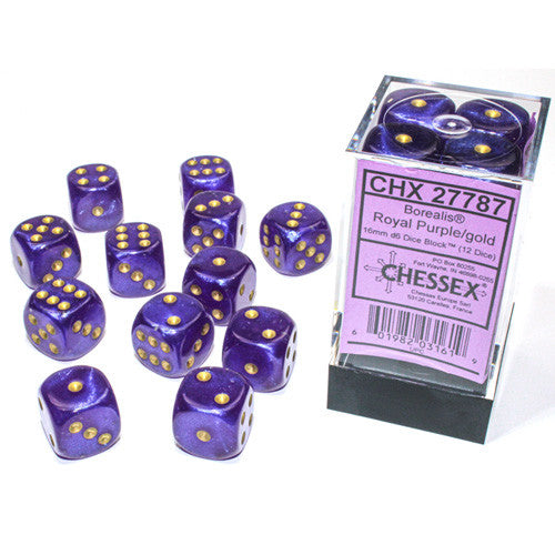 Chessex: Borealis Royal Purple/gold Luminary 16mm d6 Dice Block