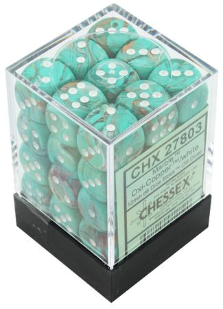 Chessex: Marble Oxi-Copper/white 12mm d6 Dice Block (36 dice)