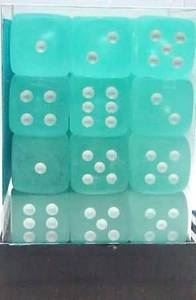 Chessex: Frosted Teal/white 12mm d6 Dice Block (36 dice)