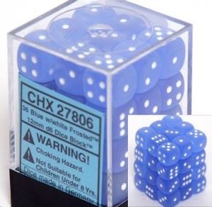 Chessex: Frosted Blue/white 12mm d6 Dice Block (36 dice)