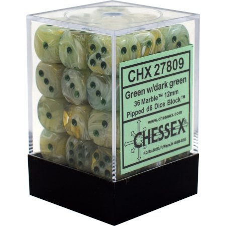 Chessex: Marble Green/dark green 12mm d6 Dice Block (36 dice)
