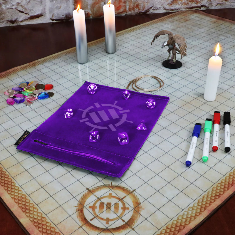 Roll on a Scroll™ Dice Rolling Mat & 7pc Acrylic Dice Set Purple