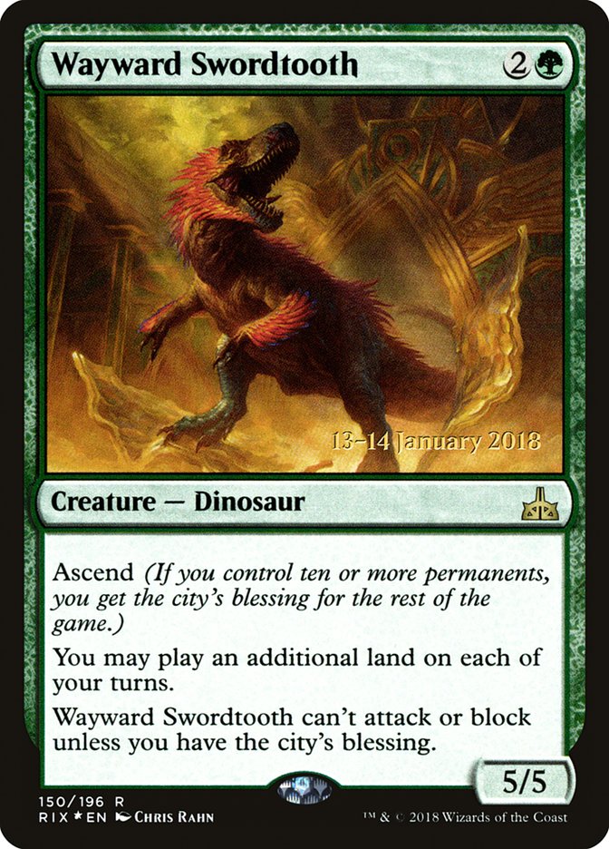 Wayward Swordtooth [Rivals of Ixalan Prerelease Promos] | The Clever Kobold