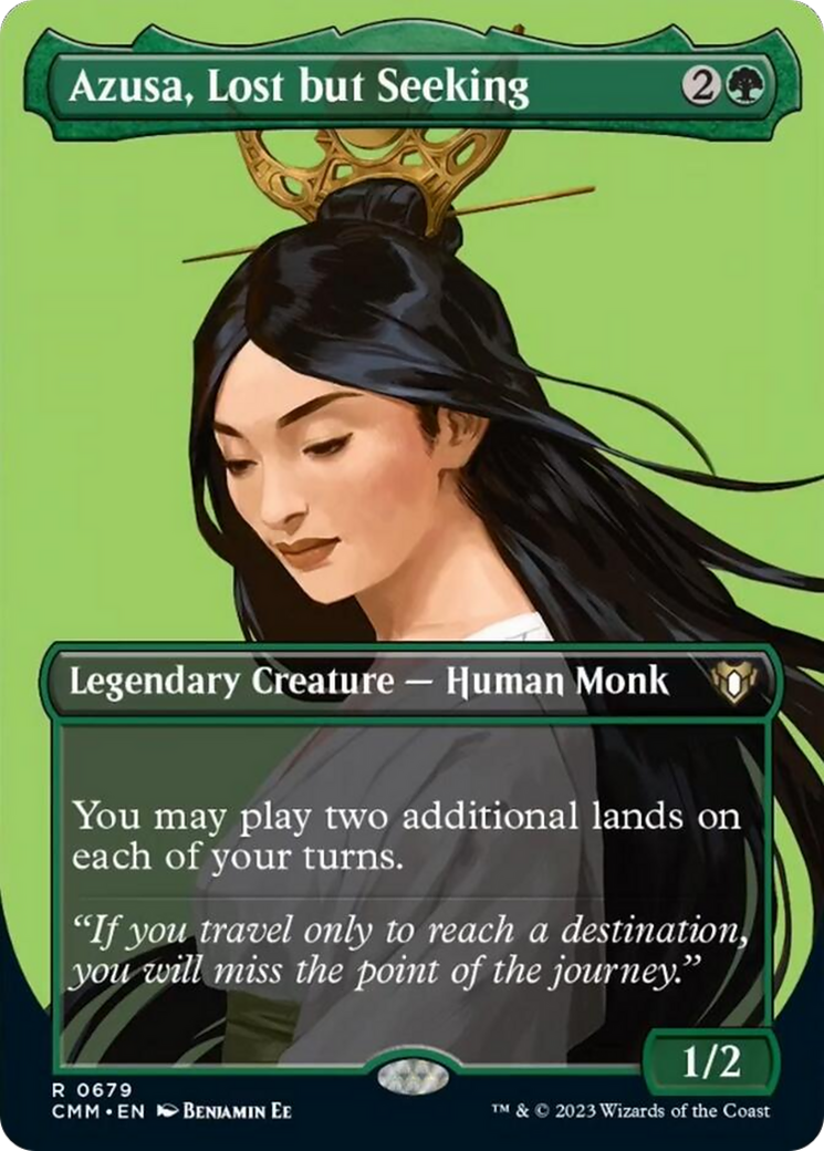 Azusa, Lost but Seeking (Borderless Profile) [Commander Masters] | The Clever Kobold