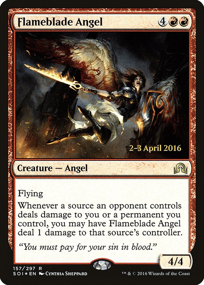 Flameblade Angel [Shadows over Innistrad Prerelease Promos] | The Clever Kobold