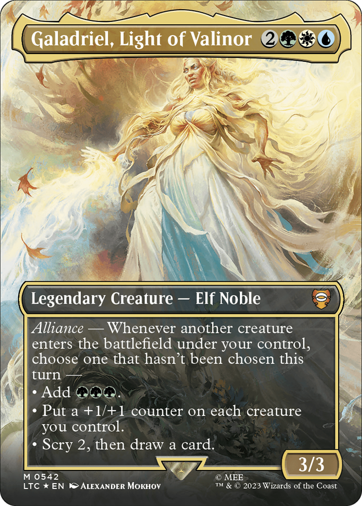 Galadriel, Light of Valinor (Borderless) (Surge Foil) [The Lord of the Rings: Tales of Middle-Earth Commander] | The Clever Kobold