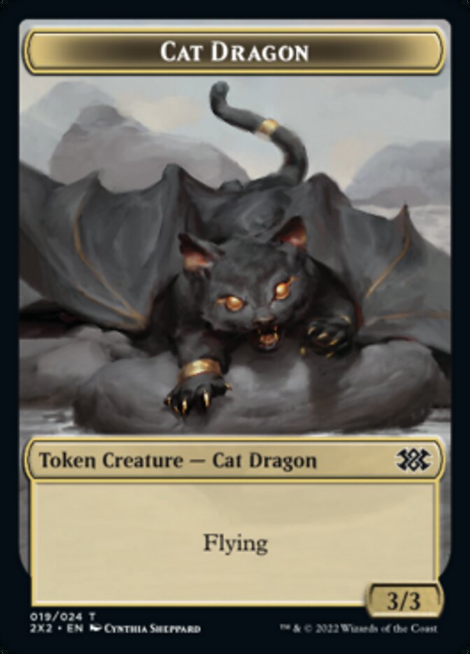 Cat Dragon // Spirit (002) Double-Sided Token [Double Masters 2022 Tokens] | The Clever Kobold