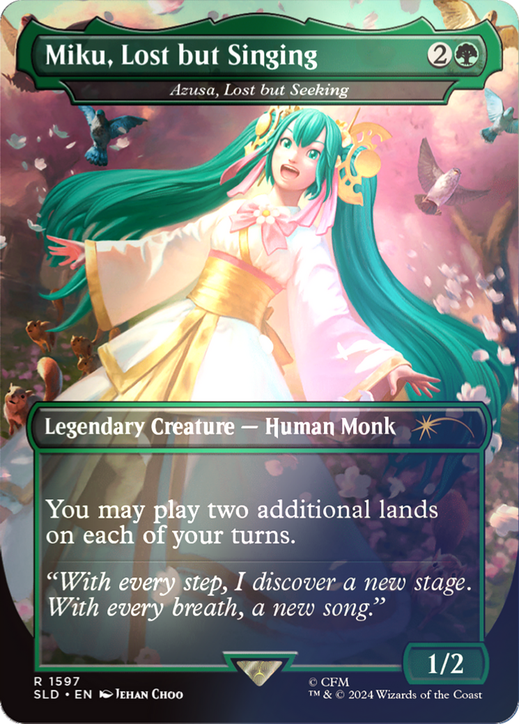 Miku, Lost but Singing - Azusa, Lost but Seeking (Rainbow Foil) [Secret Lair Drop Series] | The Clever Kobold