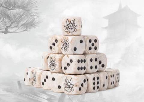 Yoroni Logo on Parchment Marbled Dice - 24 per pack