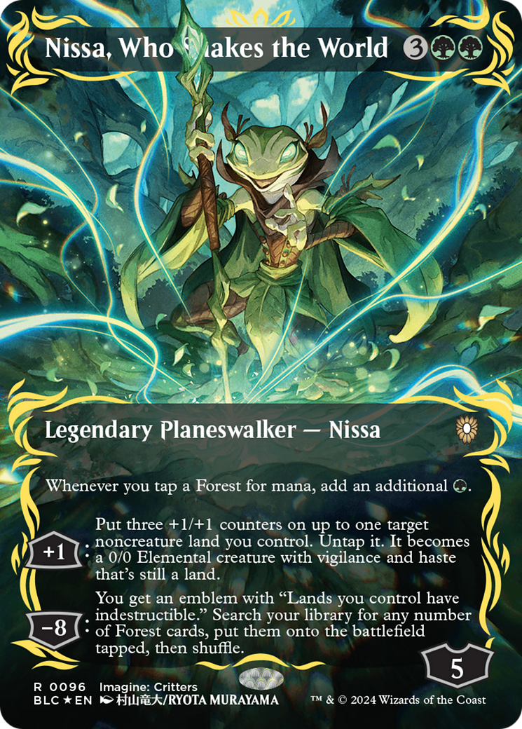 Nissa, Who Shakes the World (Borderless) (Raised Foil) [Bloomburrow Commander] | The Clever Kobold