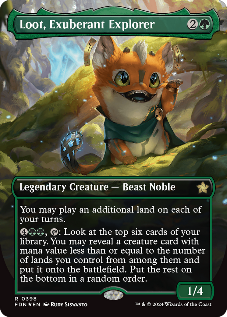 Loot, Exuberant Explorer (Borderless) (Mana Foil) [Foundations] | The Clever Kobold