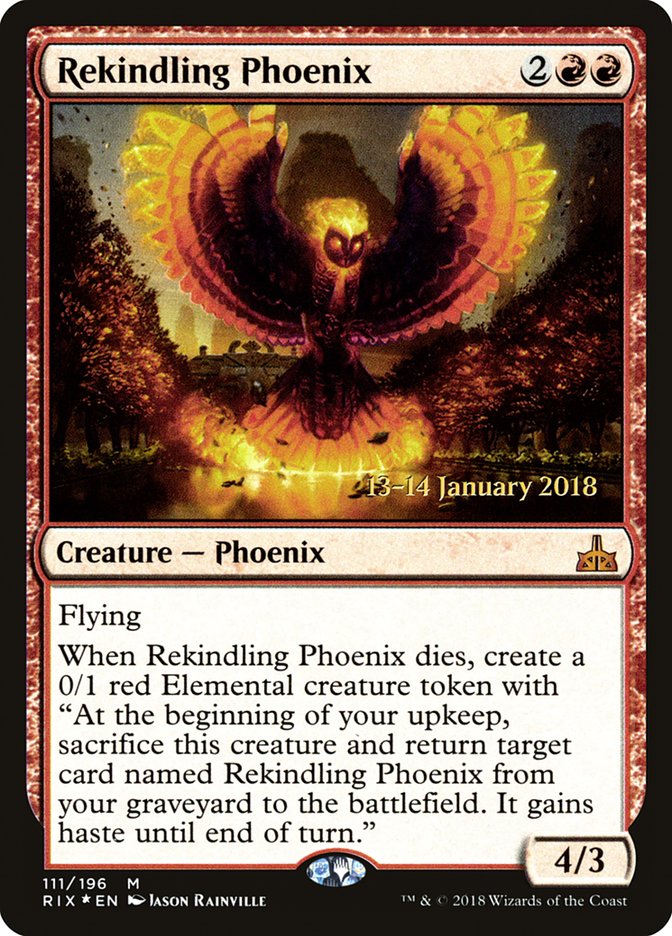 Rekindling Phoenix [Rivals of Ixalan Prerelease Promos] | The Clever Kobold