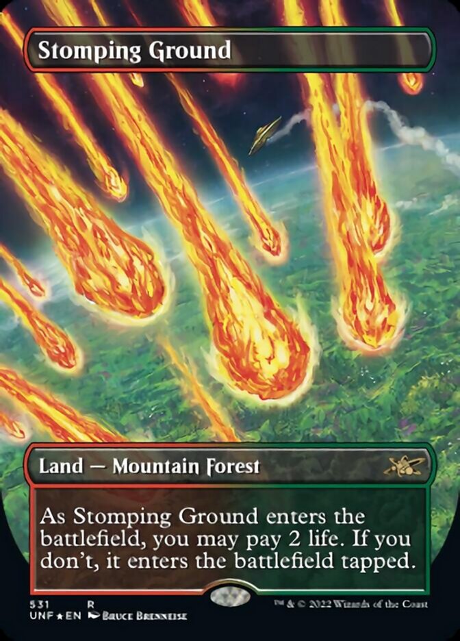 Stomping Ground (Borderless) (Galaxy Foil) [Unfinity] | The Clever Kobold