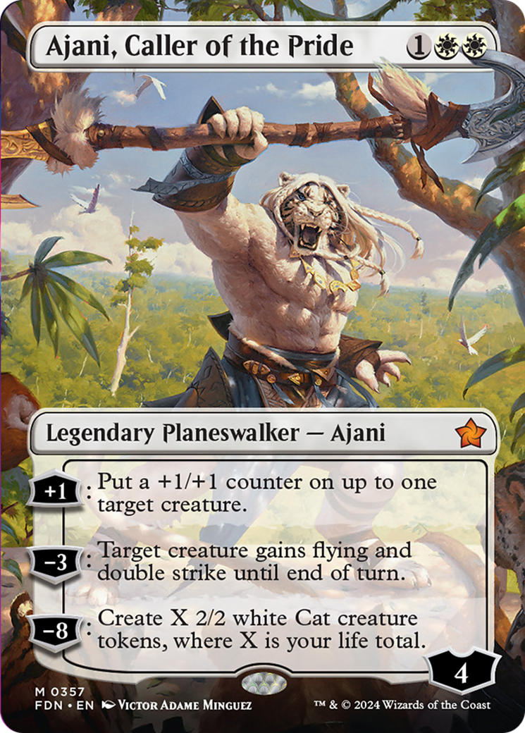 Ajani, Caller of the Pride (Borderless) [Foundations] | The Clever Kobold