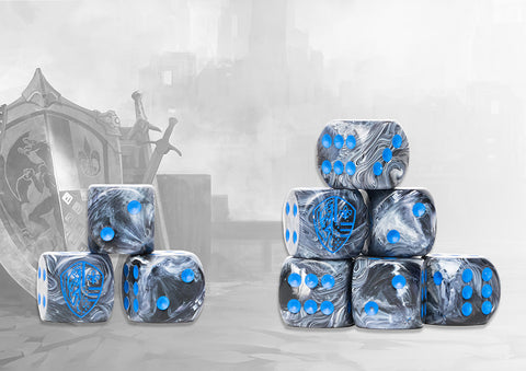 Hundred Kingdoms Logo on Steel Marbled Dice - 24 per pack