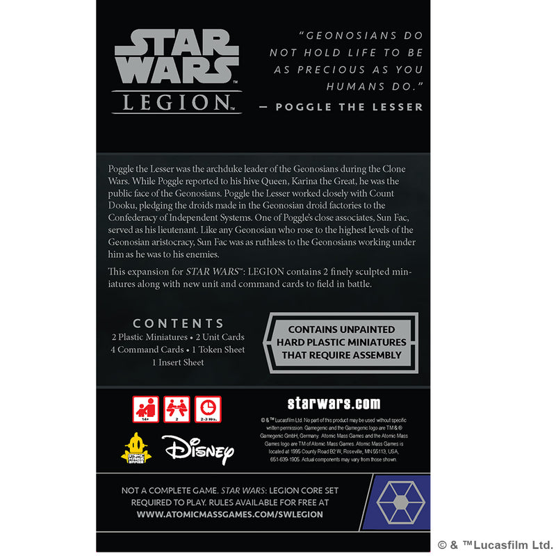 STAR WARS: LEGION - SUN FAC AND POGGLE THE LESSER OPERATIVE AND COMMANDER EXPANSION