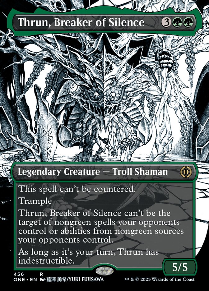 Thrun, Breaker of Silence (Borderless Manga Step-and-Compleat Foil) [Phyrexia: All Will Be One] | The Clever Kobold