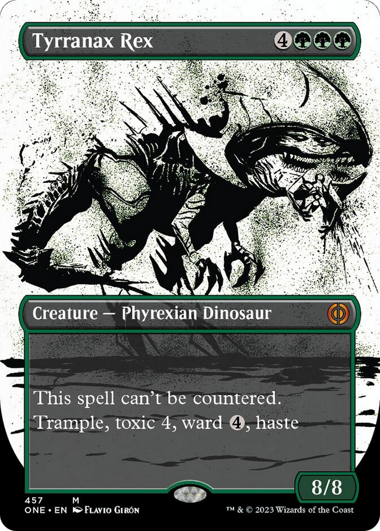 Tyrranax Rex (Borderless Ichor Step-and-Compleat Foil) [Phyrexia: All Will Be One] | The Clever Kobold